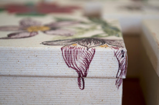 Vintage Hand Painted Floral Gift Box: Peony, Helleborus, Poinsettia, Amaryllis