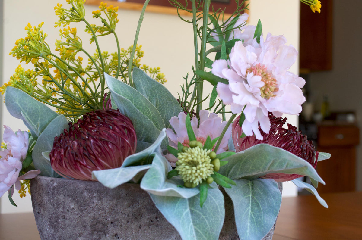 Saffron & Stone Silk Flower Arrangement, Organic-style Arrangement