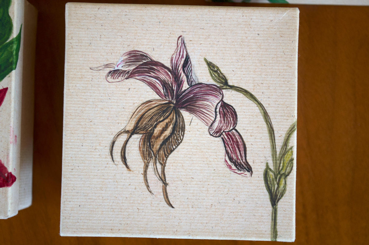 Vintage Hand Painted Floral Gift Box: Peony, Helleborus, Poinsettia, Amaryllis