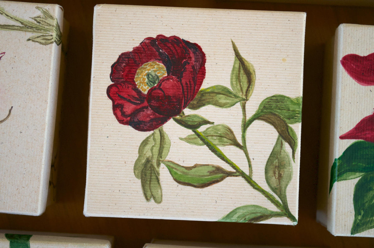 Vintage Hand Painted Floral Gift Box: Peony, Helleborus, Poinsettia, Amaryllis
