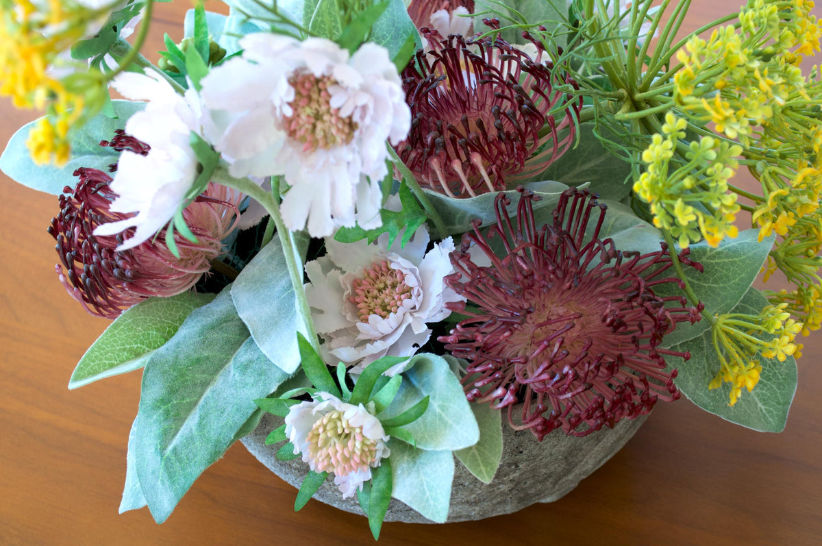 Saffron & Stone Silk Flower Arrangement, Organic-style Arrangement