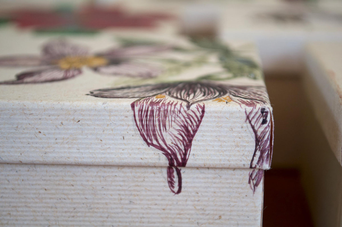 Vintage Hand Painted Floral Gift Box: Peony, Helleborus, Poinsettia, Amaryllis
