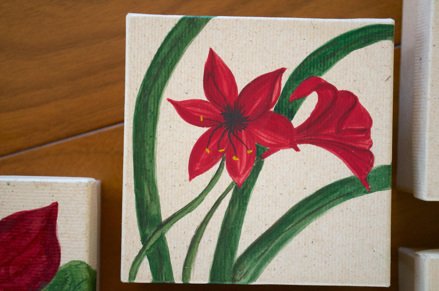 Vintage Hand Painted Floral Gift Box: Peony, Helleborus, Poinsettia, Amaryllis