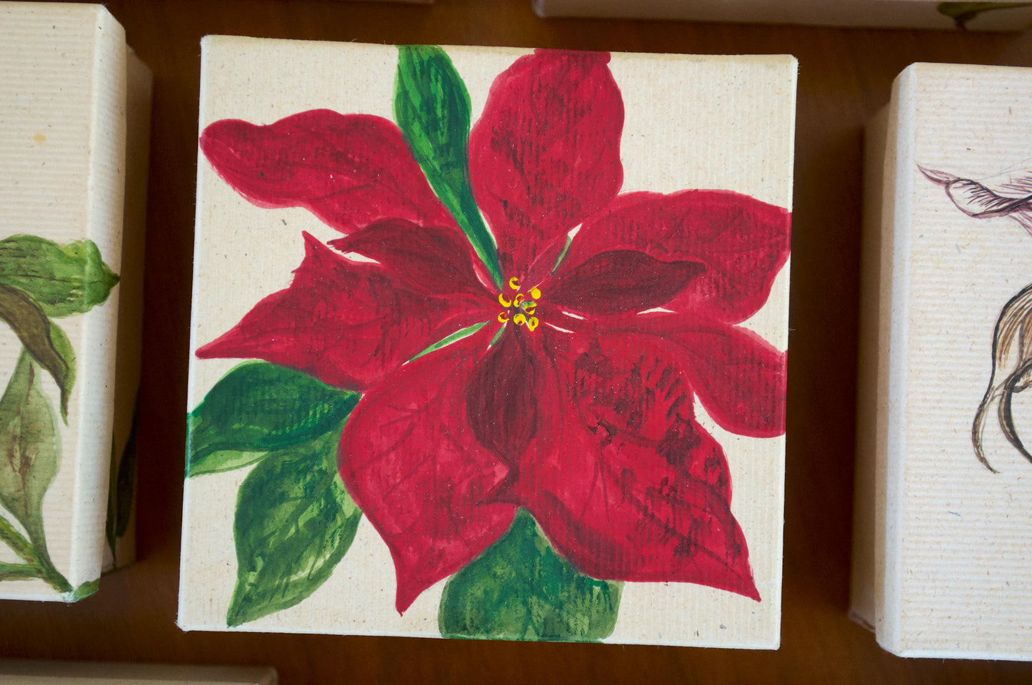 Vintage Hand Painted Floral Gift Box: Peony, Helleborus, Poinsettia, Amaryllis