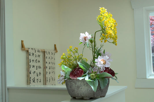 Saffron & Stone Silk Flower Arrangement, Organic-style Arrangement
